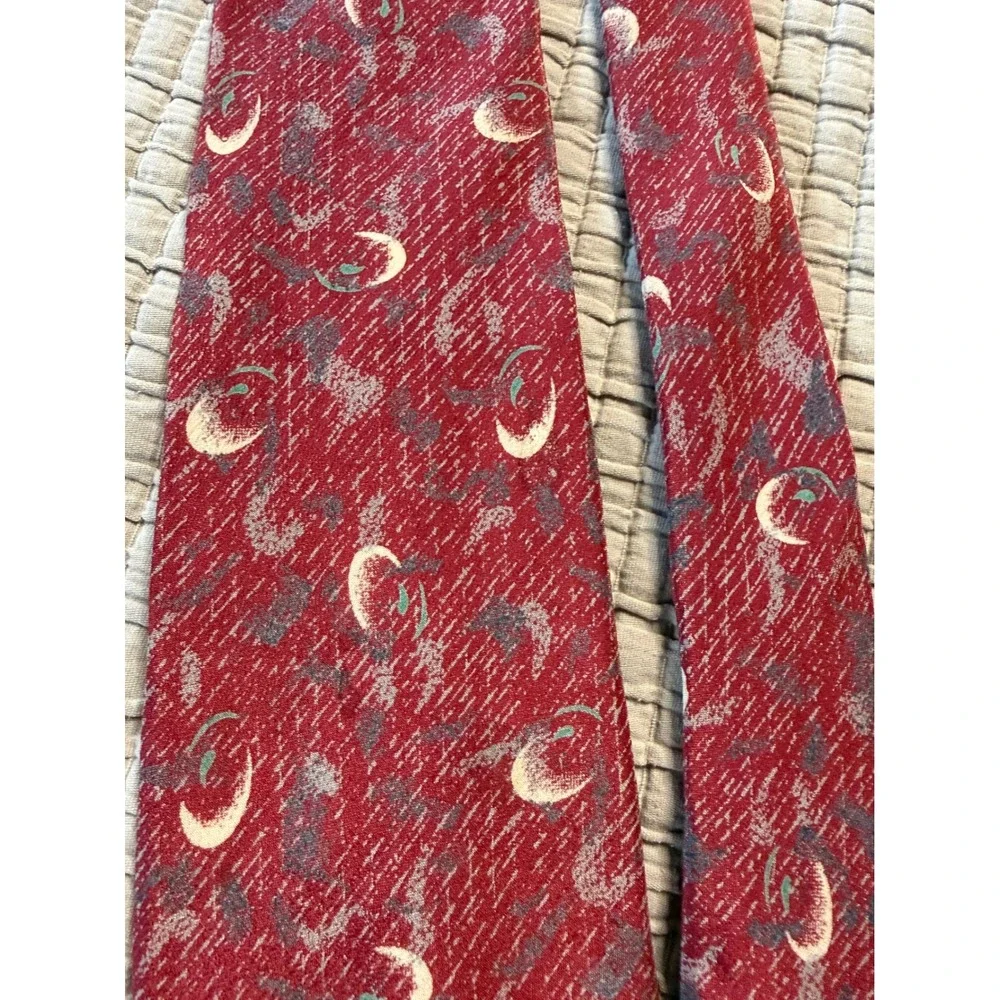 Vintage SICO Made in Italy 💯 Silk Tie Burgundy Celestial Crescent Moon Abstract